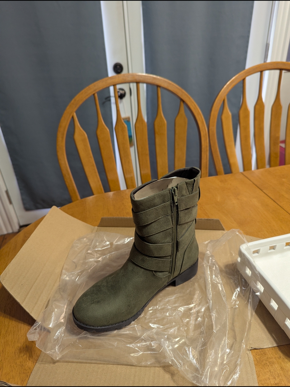 comfortview Olive Green Suede-Effect Ankle Boot with Wrap Straps